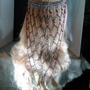 Handmade Chainmail Headpiece Red Jade Net Z226